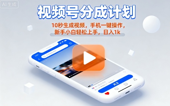 10bb066a93ab3c7.jpg 视频号分成计划懒人玩法,10秒生成视频,手机一键操作,新手小白轻松上手,日入1K【揭秘】