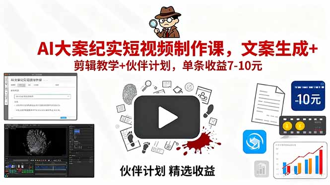 b12ed325d028f0c.jpg (15992期)AI大案纪实短视频制作课,文案生成+剪辑教学+伙伴计划,单条收益7-10元