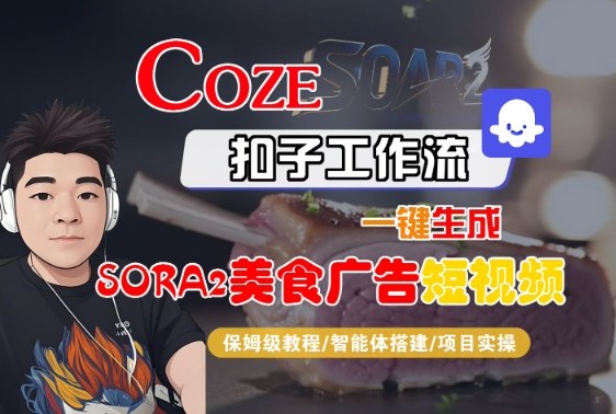 28ffccbcbb336ae.jpg Coze扣子智能体工作流一键生成“SORA2美食广告“短视频,全流程保姆级教学