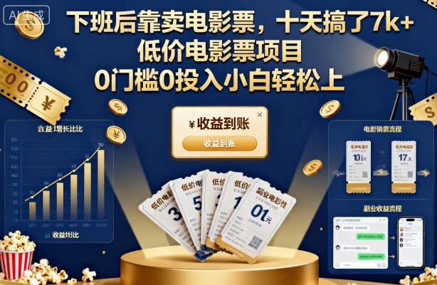 357d64583ef1801.jpg 下班后靠卖电影票,十天搞了7k+,低价电影票项目,0门槛0投入小白轻松上手【揭秘】