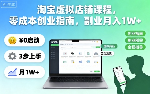 4a9d4a8f40ca68f.jpg 淘宝虚拟店铺课程,零成本创业指南,副业月入1W+