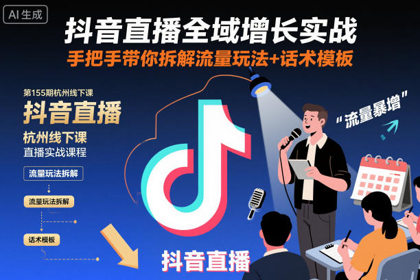 592d55b92dce746.jpg 抖音直播全域增长实战第155期杭州线下课,手把手带你拆解流量玩法+话术模板