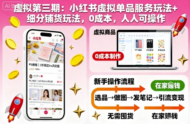 e0db5ab4873bbbe.jpg 虚拟第三期:小红书虚拟单品服务玩法+细分铺货玩法,0成本,人人可操作(更新)