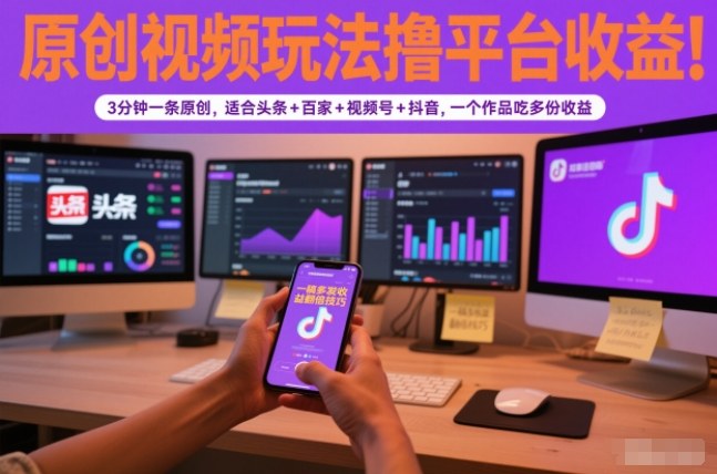 3d33eb55106466e.jpg 原创视频玩法撸平台收益,3分钟一条原创,适合头条+百家+视频号+抖音,一个作品吃多份收益