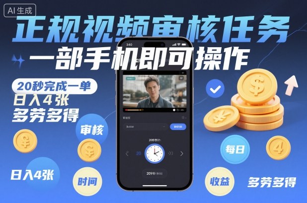 8f6987119f0fe3c.jpg 正规视频审核任务,一部手机即可操作,20秒完成一单,日入4张,多劳多得【揭秘】