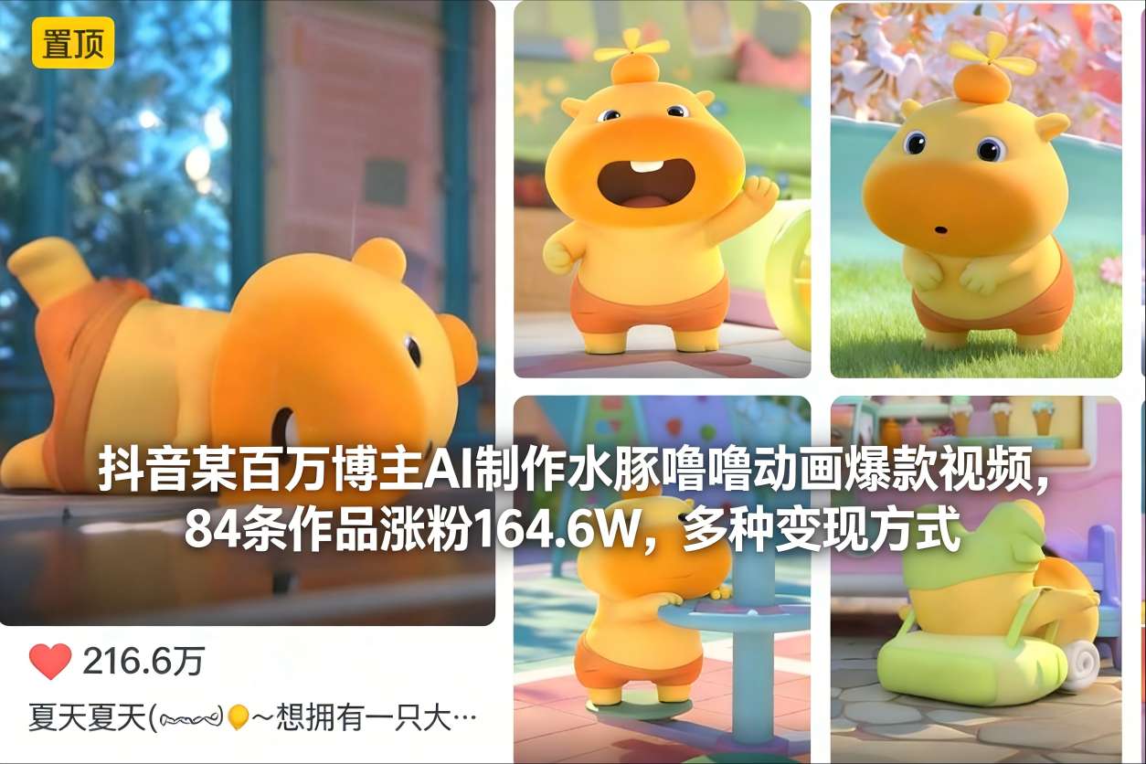 a7737028bb2499d.jpg 抖音某百万博主AI制作水豚噜噜动画爆款视频,84条作品涨粉164.6W,多种变现方式