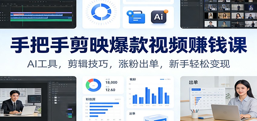 29fdafad7def541.jpg 手把手剪映爆款视频赚钱课:AI工具,剪辑技巧,涨粉出单,新手轻松变现