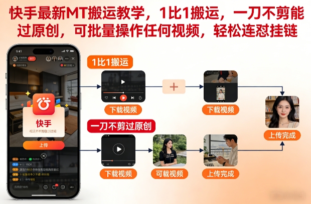 b3ebd5156ba1a41.jpg 快手最新MT搬运教学,1比1搬运,一刀不剪能过原创,可批量操作任何视频,轻松连怼挂链