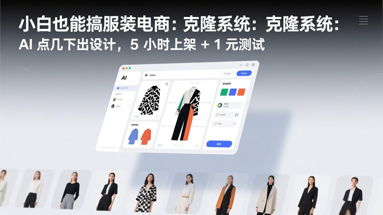 09ff43e76940462.jpeg (17411期)小白也能搞服装电商:克隆系统:AI 点几下出设计,5 小时上架 + 1 元测试