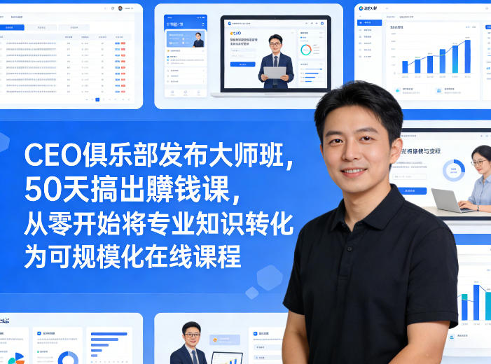 4a83db3abd96034.jpg CEO俱乐部发布大师班,50天搞出賺钱课,从零开始将专业知识转化为可规模化在线课程