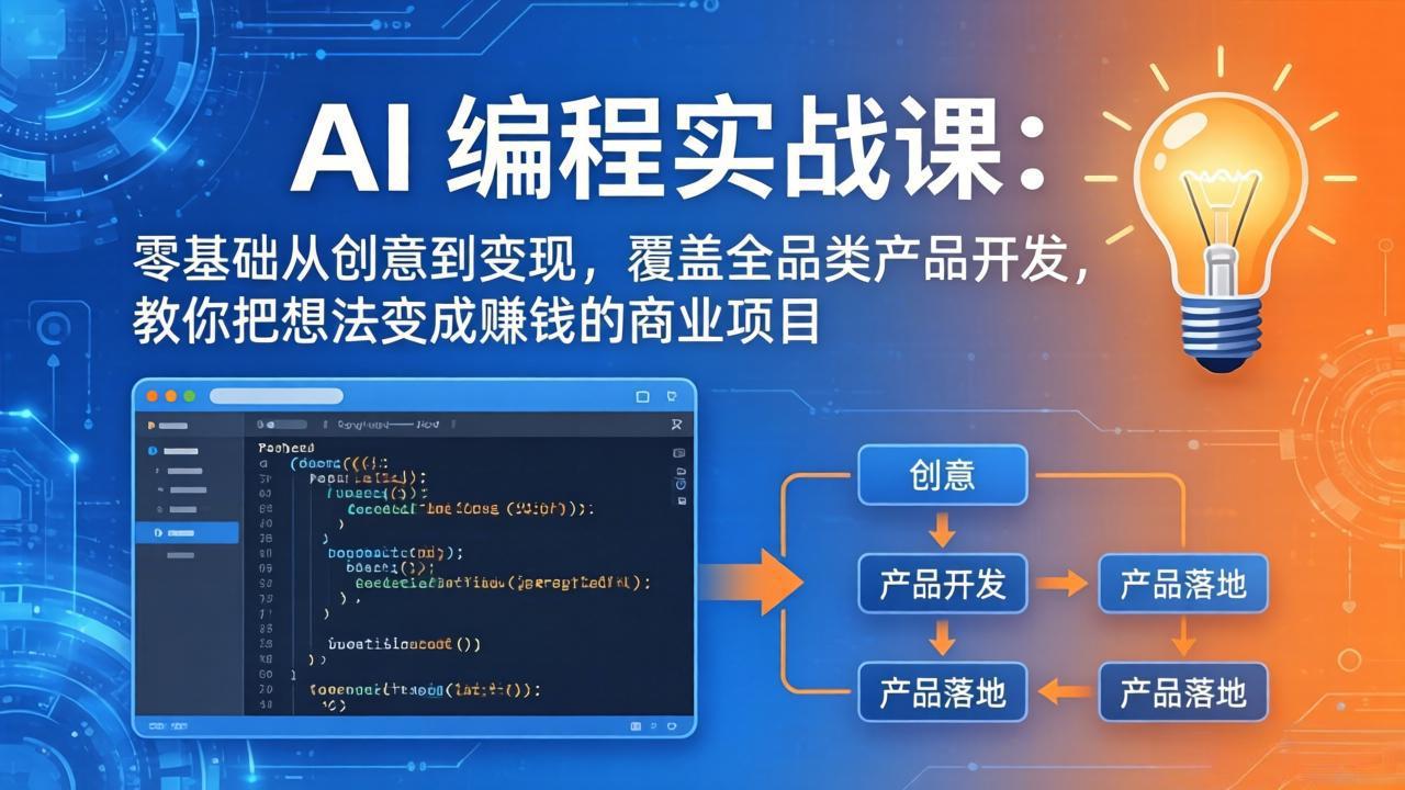 1a57763a1f05eb4.jpeg (18469期)AI编程实战课-第三期-5月9更新:零基础从创意到变现,覆盖全品类产品开发,把想法变成赚钱项目