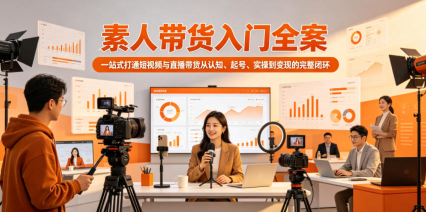 42371c3d3bfbe8b.jpg 素人带货入门全案,一站式打通短视频与直播带货从认知、起号、实操到变现的完整闭环