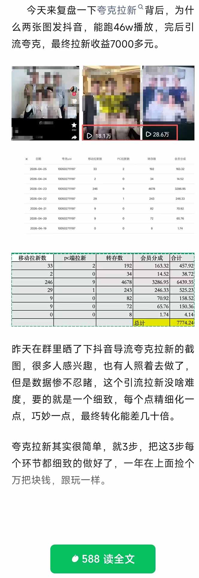 52c0e5e528a3b1c.jpg (18416期)夸克拉新全新玩法思路,抖音引流+公众号承接+转化技巧,两条视频46w搬放 变现7000+