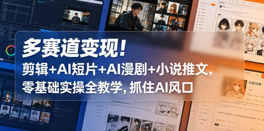 88f66bb6e8b5541.jpg 多赛道变现!剪辑+AI短片+AI漫剧+小说推文,零基础实操全教学,抓住AI风口