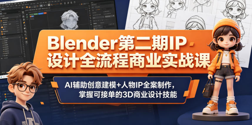 ca112afb1eb3616.jpg Blender第二期IP设计全流程商业实战课,AI辅助创意建模+人物IP全案制作,掌握可接单的3D商业设计技能