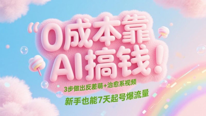 0成本靠AI搞钱！3步做出反差萌+治愈系视频，新手也能7天起号爆流量