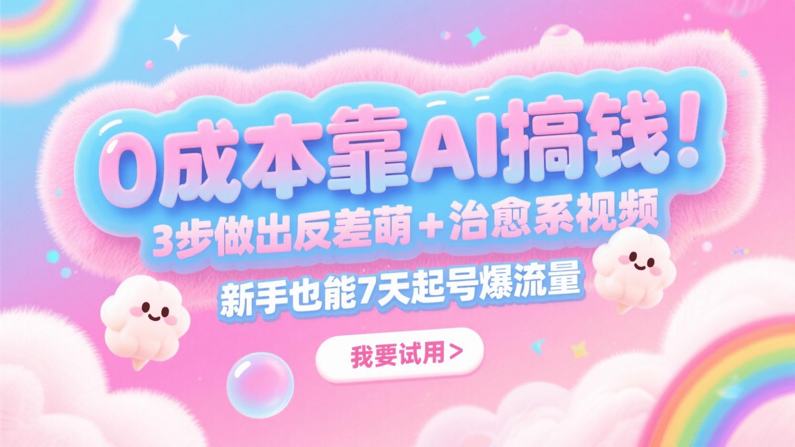 0成本靠AI搞钱！3步做出反差萌+治愈系视频，新手也能7天起号爆流量，月入5位数