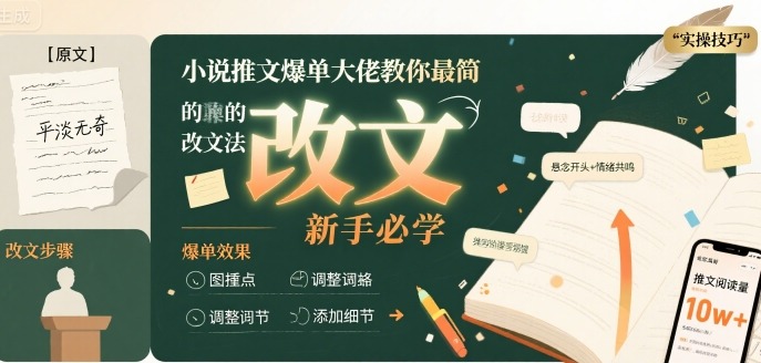 小说推文爆单大佬教你最简单的改文方法实操课，新手必学