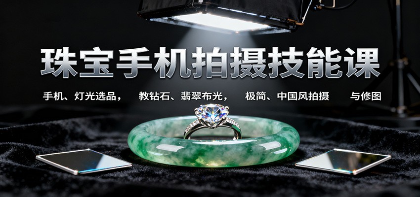 6f377470770c5d8.jpg 珠宝手机拍摄技能课:手机、 灯光选品,教钻石、翡翠布光,极简、中国风拍摄与修图