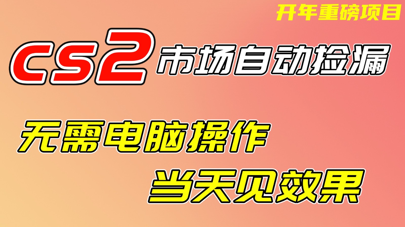 CS2市场挂机项，无需电脑操作，无需进入游戏，当天见效果，支持任何形式验证