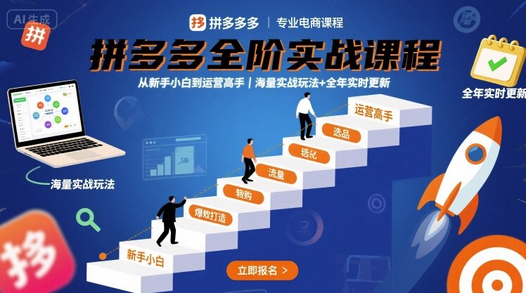 拼多多全阶实战课程，从新手小白到运营高手，海量实战玩法+全年实时更新【2026年1月】