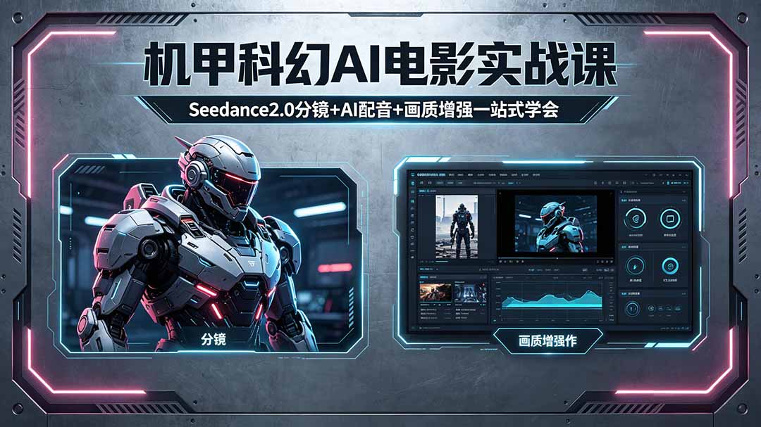 （18303期）机甲科幻 AI 电影实战课，Seedance2.0 分镜 + AI 配音 + 画质增强一站式学会